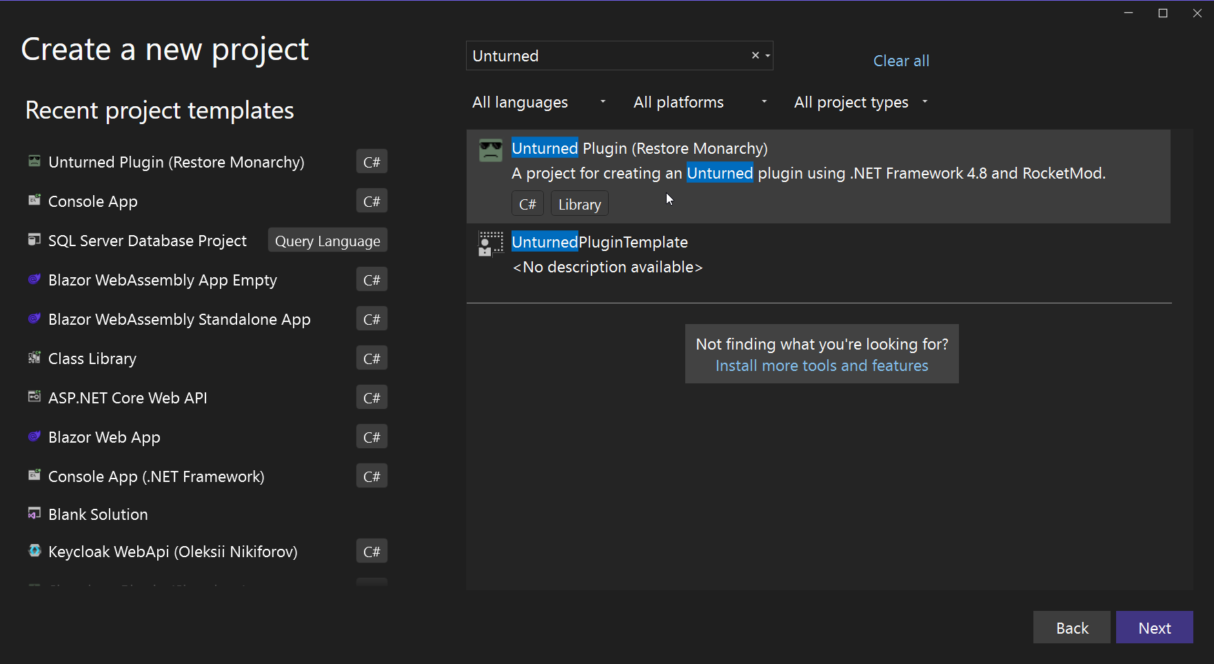 Unturned templates in Visual Studio