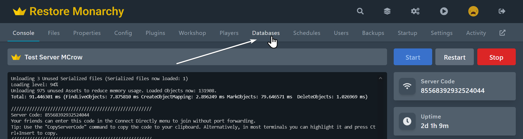 databases in menu